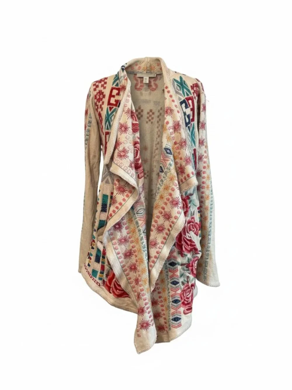 Johnny Was Biya Embroidered Cotton Waterfall Cardigan Medium